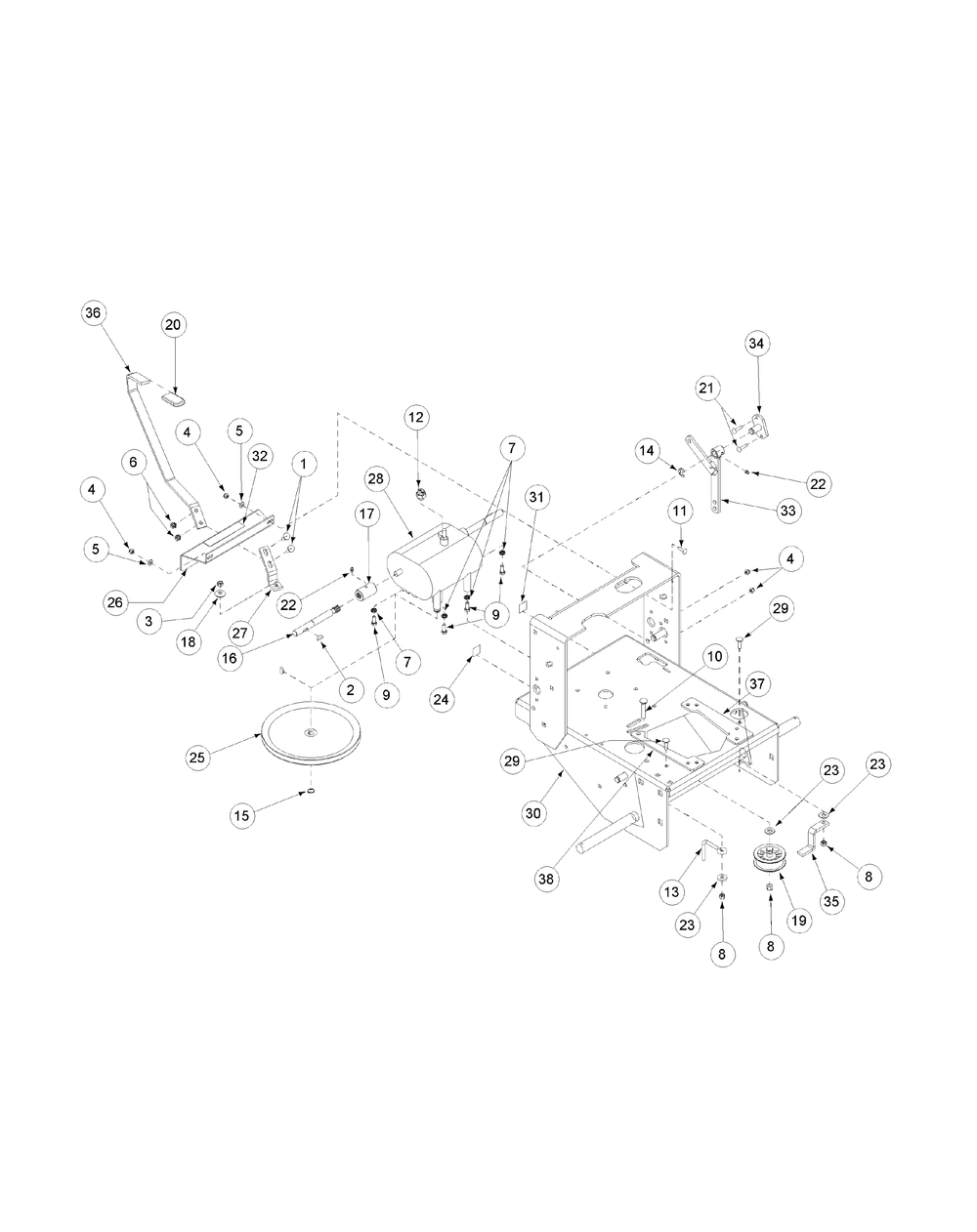 Deck Assembly Narrow Track Diagram and Parts List for G1332 55AI5GMQ050-WAM Cub Cadet Lawn Mower
